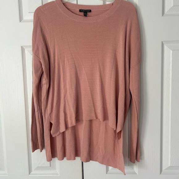 Eileen Fisher Top Hi Low Split Hem Long Doleman Sleeve Pale Blush Medium - Picture 2 of 16
